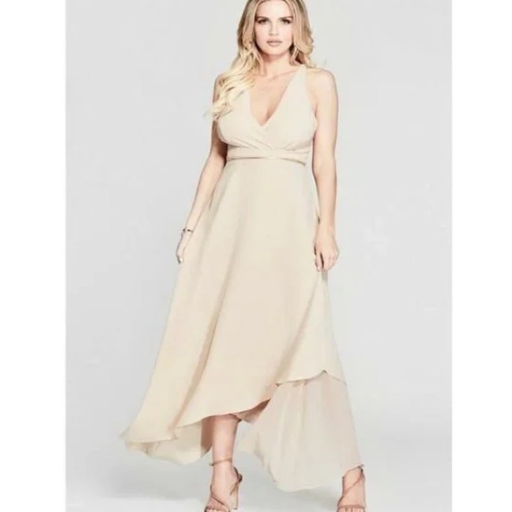 NWOT! GUESS By Marciano, Emmaline Asymmetric Hem Maxi Dress, Size 4, Nude Color